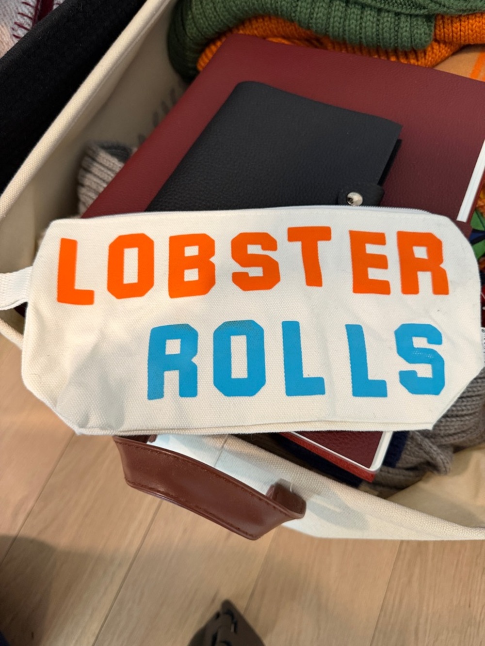 Canvas Wrist Pouch "LOBSTER ROLLS" in Orange & Blue